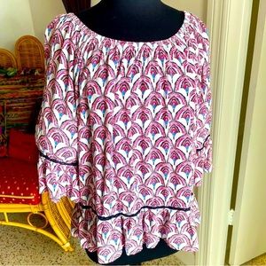 Anthropologie FEVER 3/4 Sleeve Pink Print Swing Top! New! XL